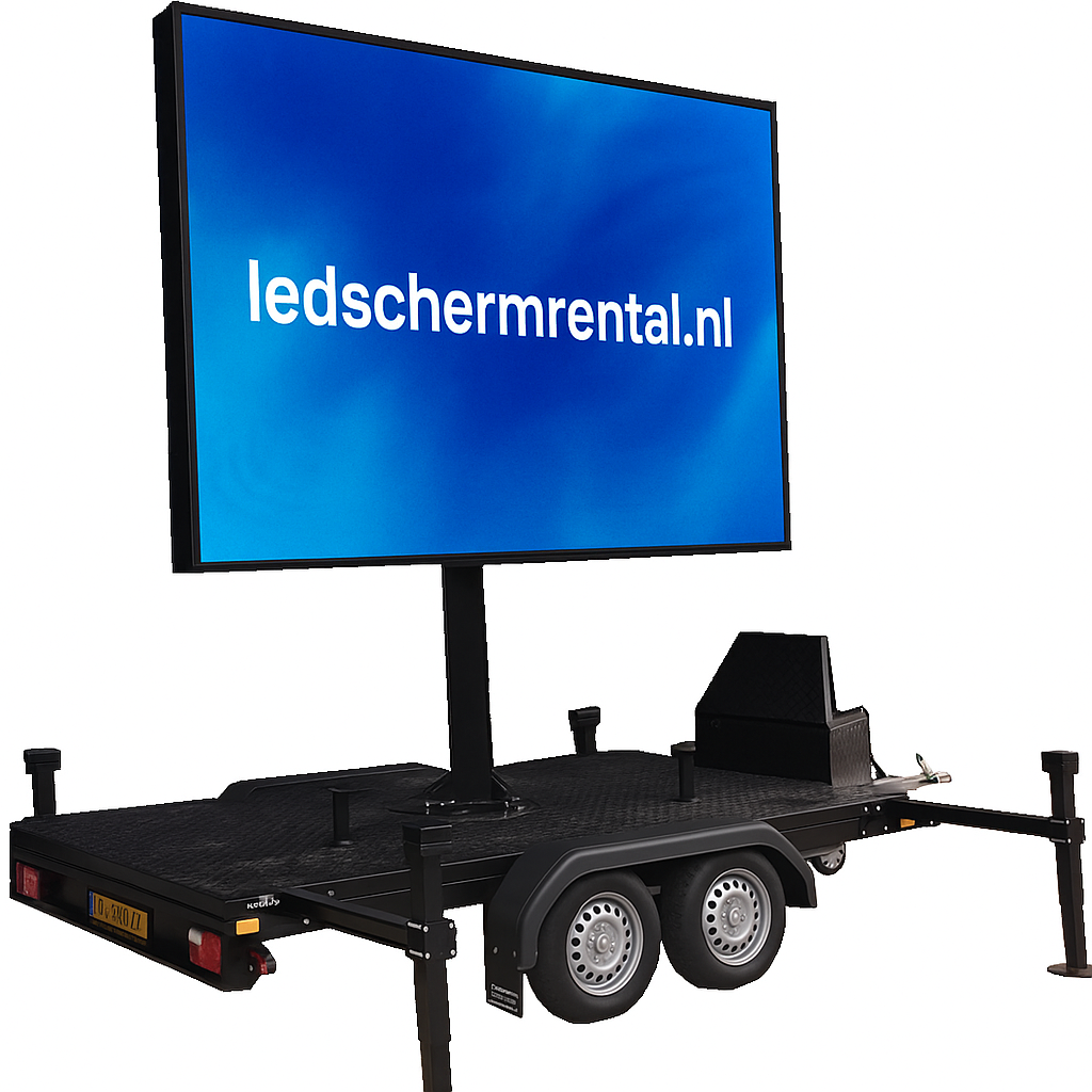 Ledscherm trailer Mobiele LED-scherm op aanhanger voor evenementen en presentaties.